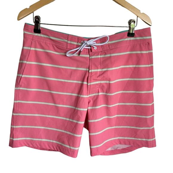 Bonobos Men’s Pink and White Striped Swim Trunks - Picture 1 of 5
